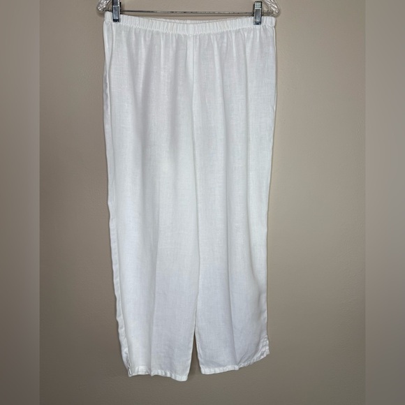 Russ Berens White Linen Capri Pants Elastic Waistband Size Medium - Picture 1 of 8
